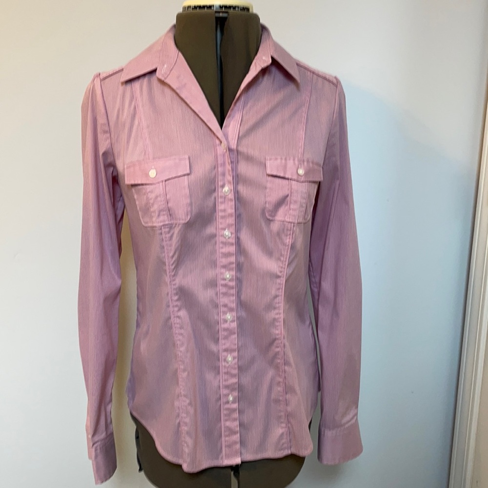 White House Black Market red & white pin stripe button down